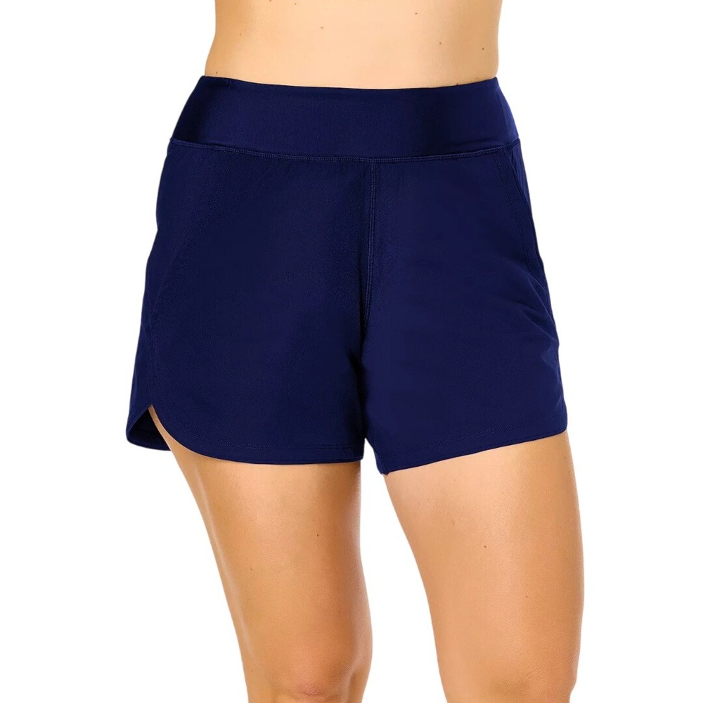Lands' End Women's Deep Sea Navy Blue High Rise Swim Shorts Size M‎